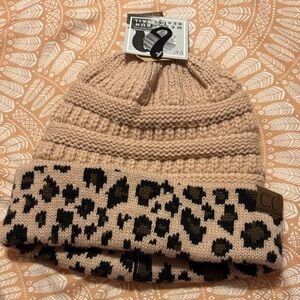 C.C Leopard Print Beanie - Tan and Black